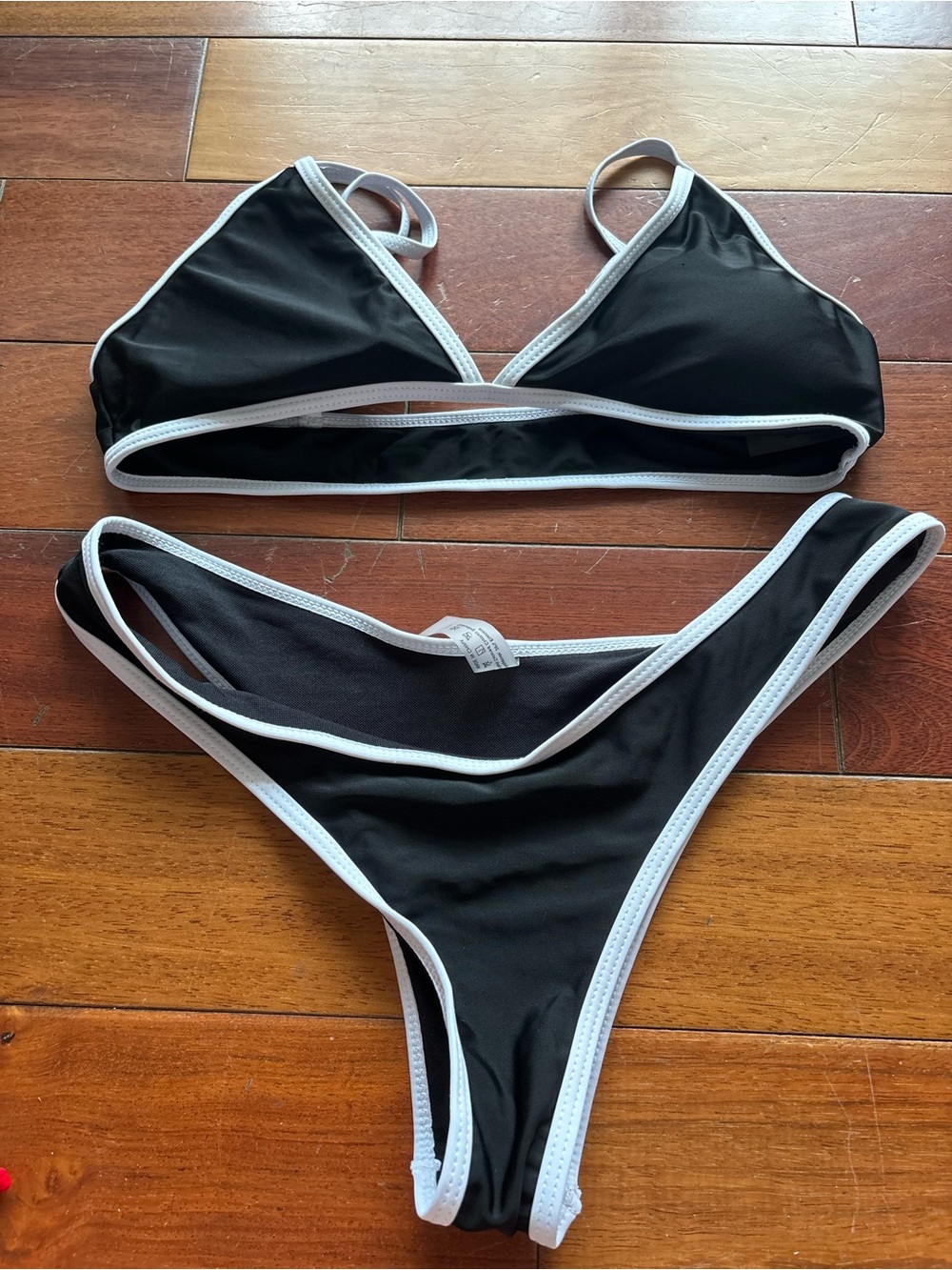 SHEIN Black Bikini Set with White Trim